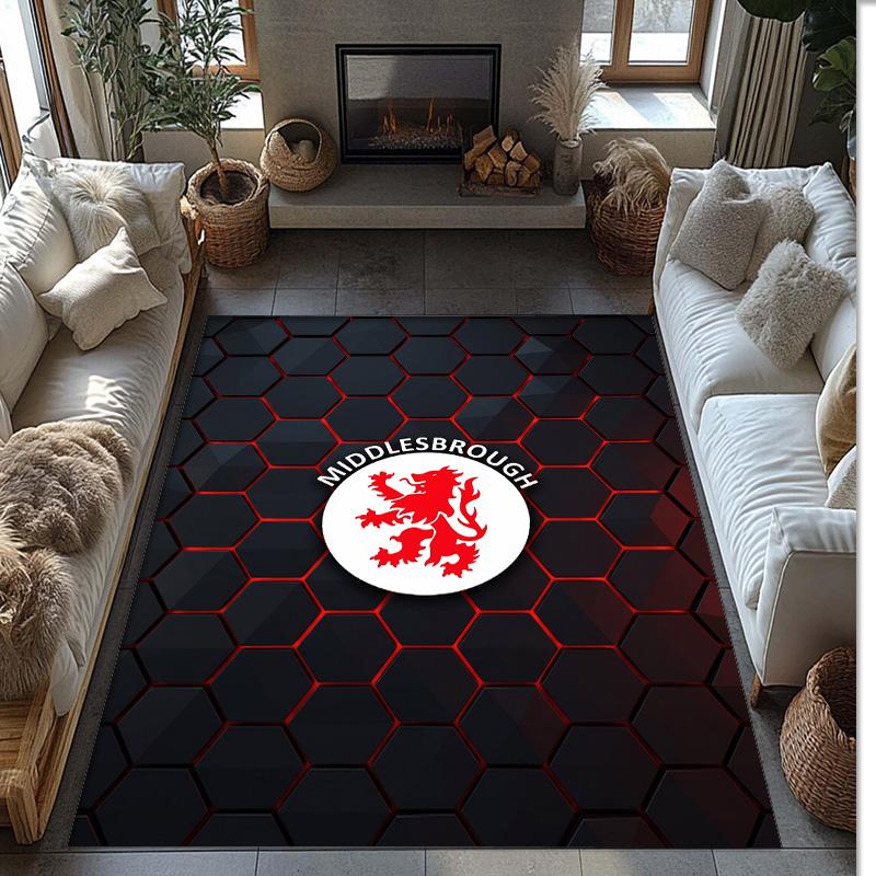 Middlesbrough FC Soccer Football Pattern Soft Area Rug Non Slip Indoor Floor Carpet Sports Decor Mat for Bedroom