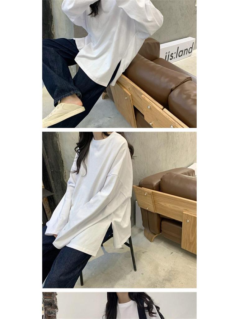 Женский осенний топ в корейском стиле, колор-блок, длинный рукав, свободный