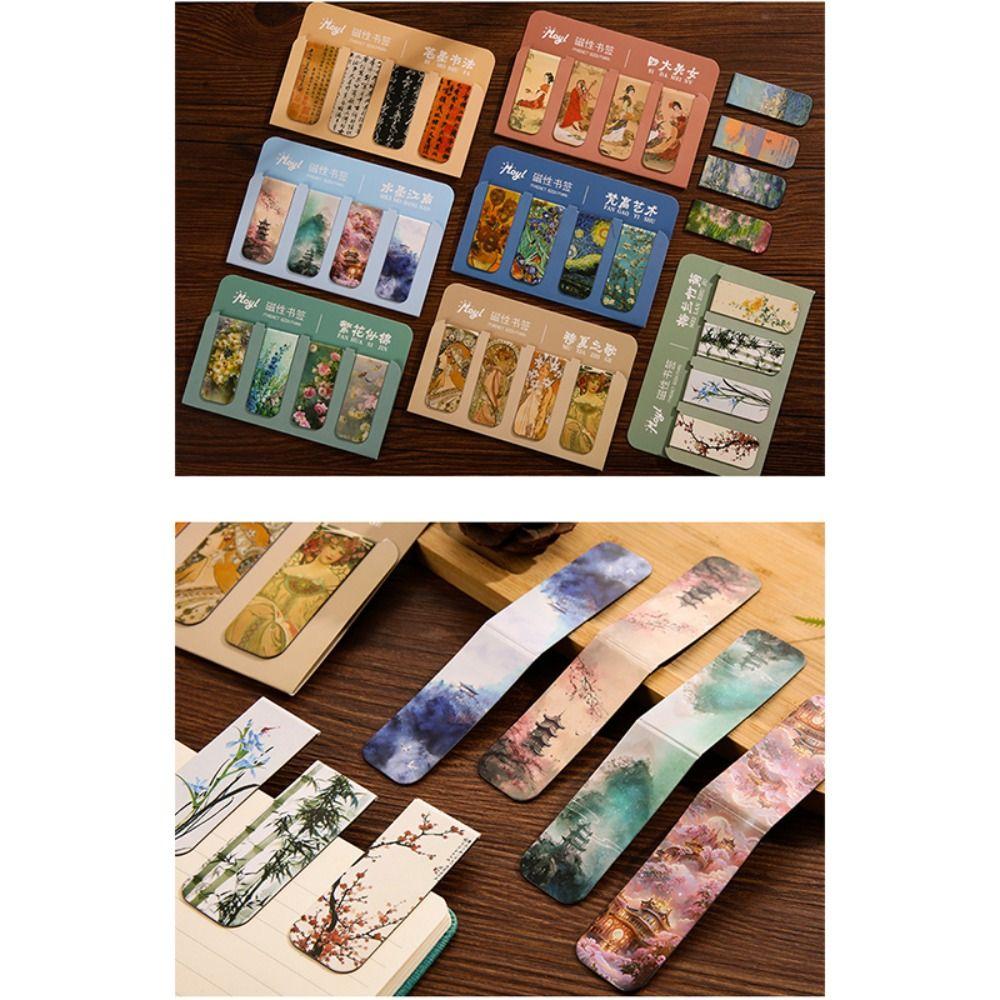 4PCS/Set Double Sided Printed Magnetic Bookmark Book Pagination Mark Reading Lovers