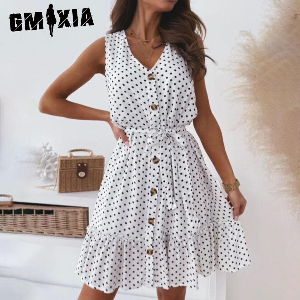 GMXIA Платье с оборками и подолом, дышащее, женское, повседневное, с V-образным вырезом, праздничное, свободное платье