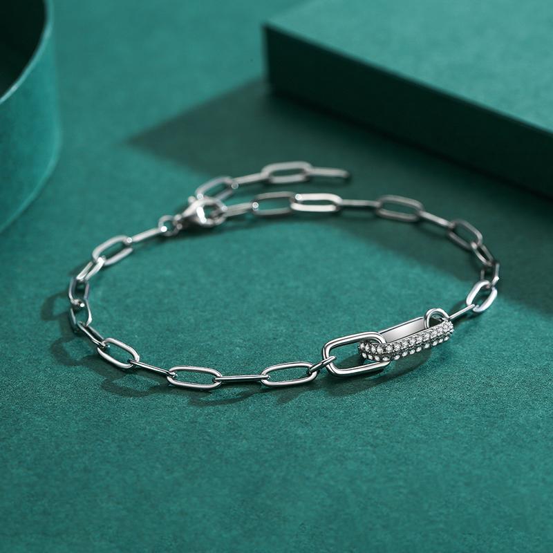 MODIAN Браслет из стерлингового серебра 925 пробы с геометрическим звеном и замком для женщин, классическая цепочка из циркония, женские браслеты, изящные ювелирные изделия