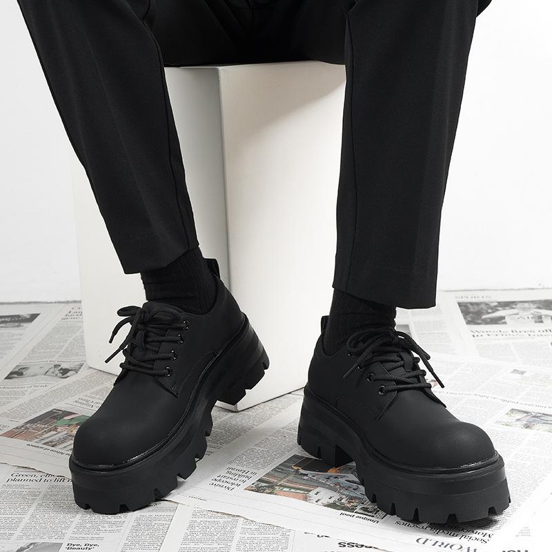 Thick-soled Heightening Shoes Derby Shoes Men's New Matte High-end Men's Casual Black British Style Small Leather Shoes