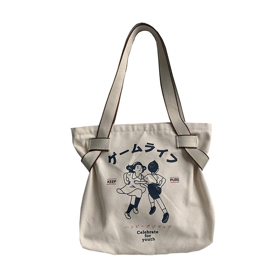 Холщовая сумка через плечо для женщин в японском стиле с рисунком аниме-мультфильма, сумки-тоут для женщин, модные сумки для поездок на работу