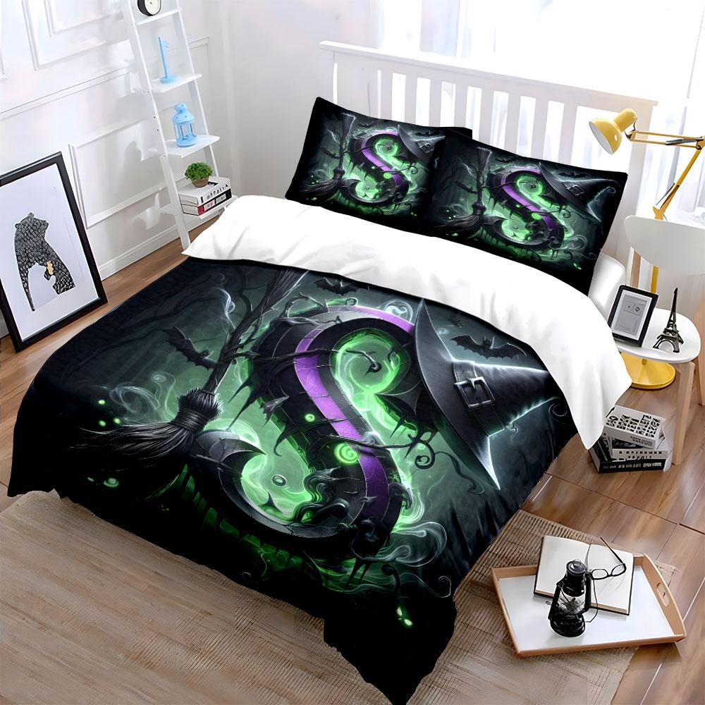 "Halloween Witch Decor Three-Piece" Bedding Set with 1 Duvet Cover 2 Pillowcases Single Double King Queen, Gift