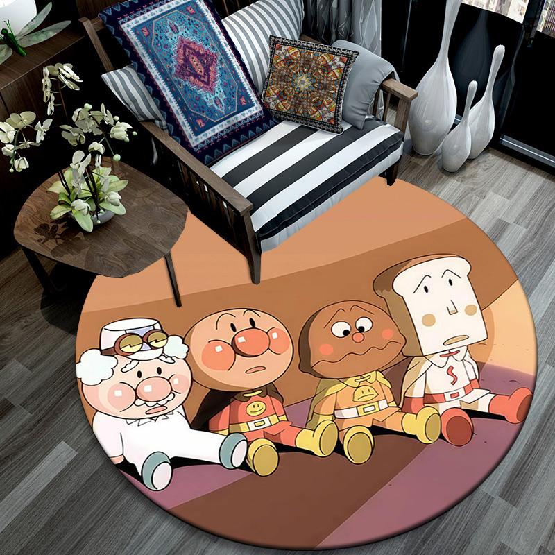 Anpanman Round Area Rug,Carpet Rug for Living Room Bedroom Sofa Playroom Decor,Non-slip Floor Mat