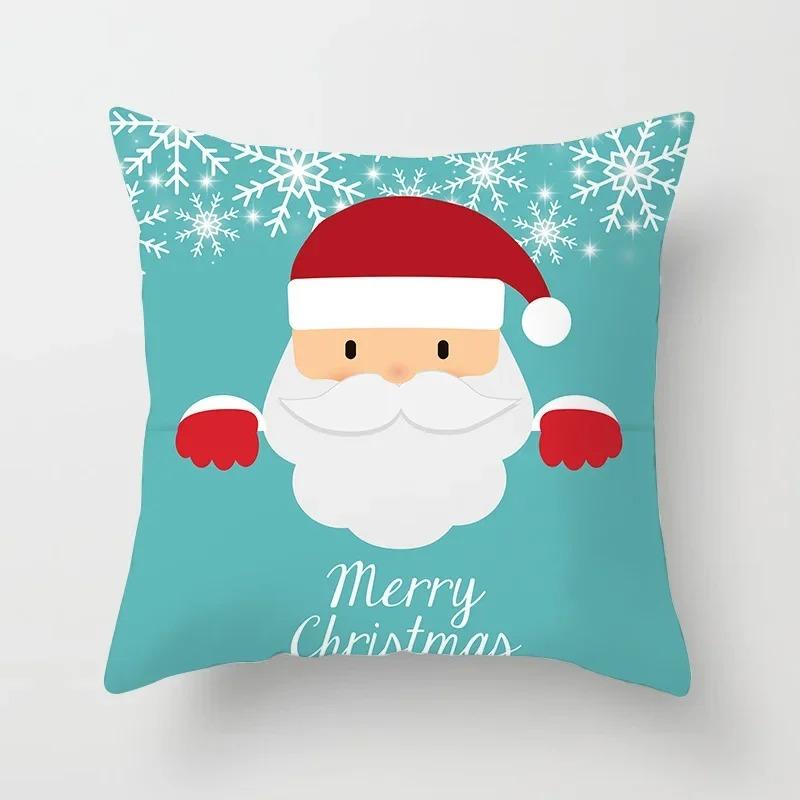 45X45Cm Merry Christmas Cartoon Old Man Elk Print Cushion Cover Home Living Room Sofa Decorative Pillow Cover
