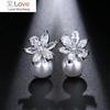 Fashion Cute Exquisite Flower Stud Pearl Crystal Earings Aaa Zircon For Women Jewelry Wedding Party Gifts