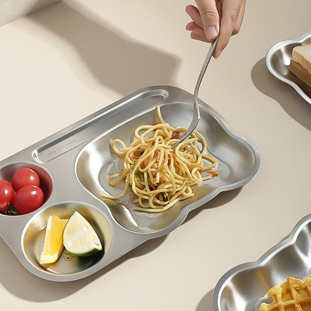 Multi Grids Children Divided Dinner Plate Square Shaped Stainless Steel Plate  Kindergarten School