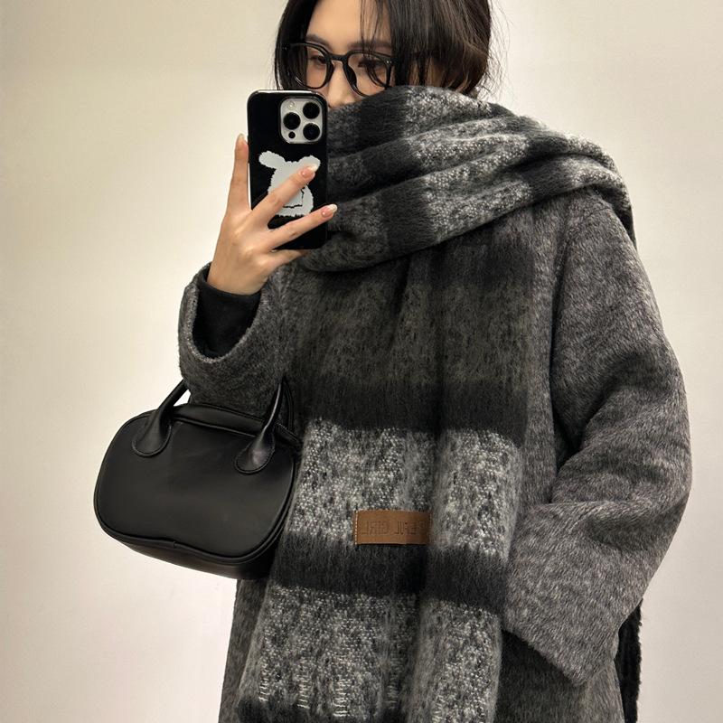 Scarf Women's Winter Solid Color Mohair Korean Style Versatile Student High End Thickened Warm Scarf New Style