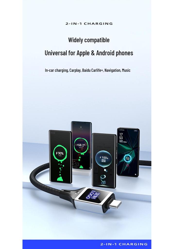 Кабель USB для зарядки с LED-индикатором, выдвижной, с пользовательским логотипом, для CarPlay, зеркалирования экрана, Type-C, для передачи данных