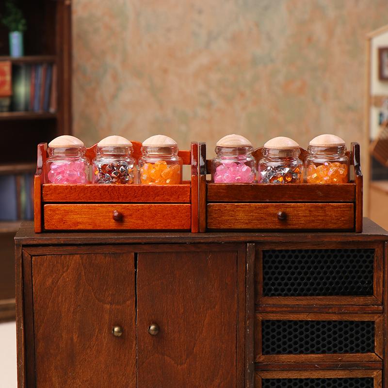 1/12 Dollhouse Mini Jar Rack Storage Rack With Jar Dollhouse Mini Kitchen Decoration Dolls House Scene Decor Accessories