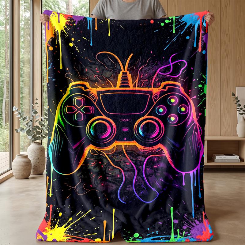 Neon Game Controller Art Theme blanket Lightweight Warm Flannel Blanket Decorative Throw Blanket for Home Decoration