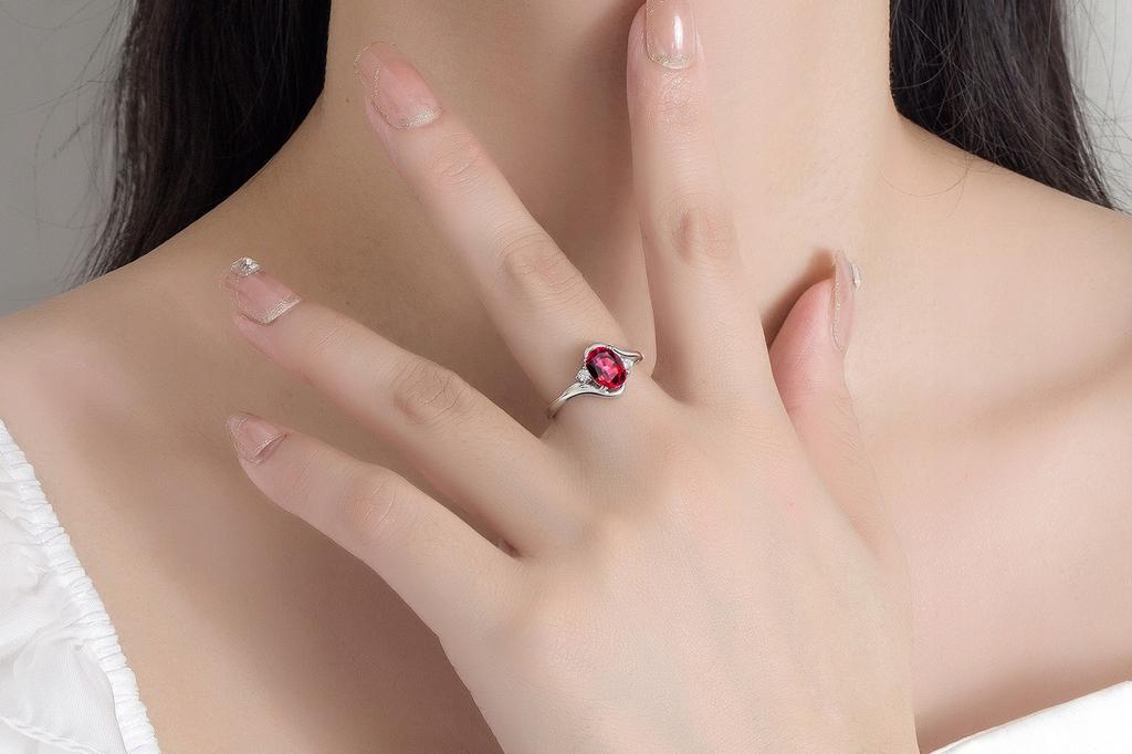 Women's Gold Ring, Adjustable, Ruby Stone, Diamond Crystals
