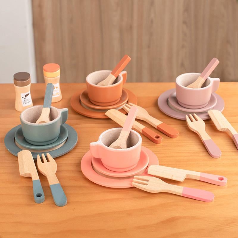 Afternoon Tea Wooden Cookies Cups Tableware Set Children Toys For Role Playing
