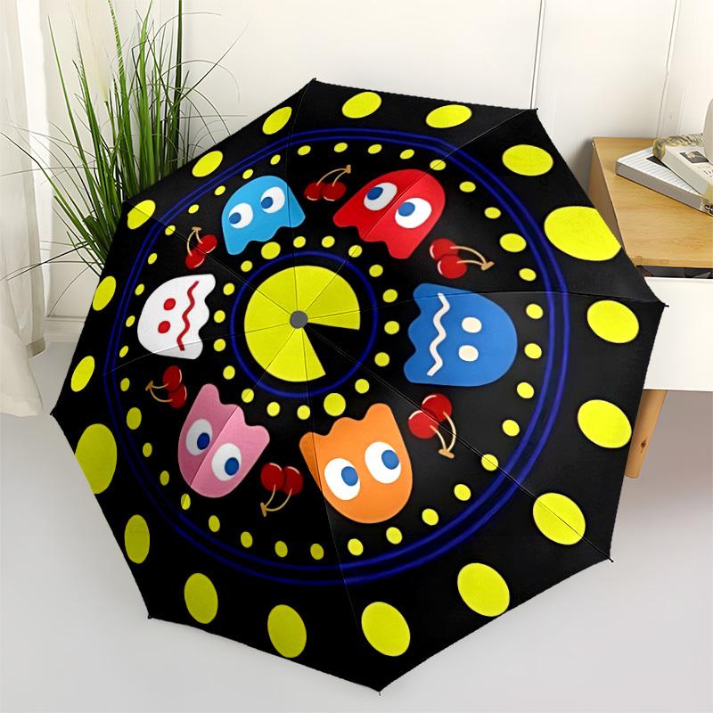 1 шт. Автоматический складной зонт с рисунком Pac-Man, Портативная складная конструкция, Повседневный уличный аксессуар, Для всех сезонов, Рождественский день рождения Фестиваль Gi