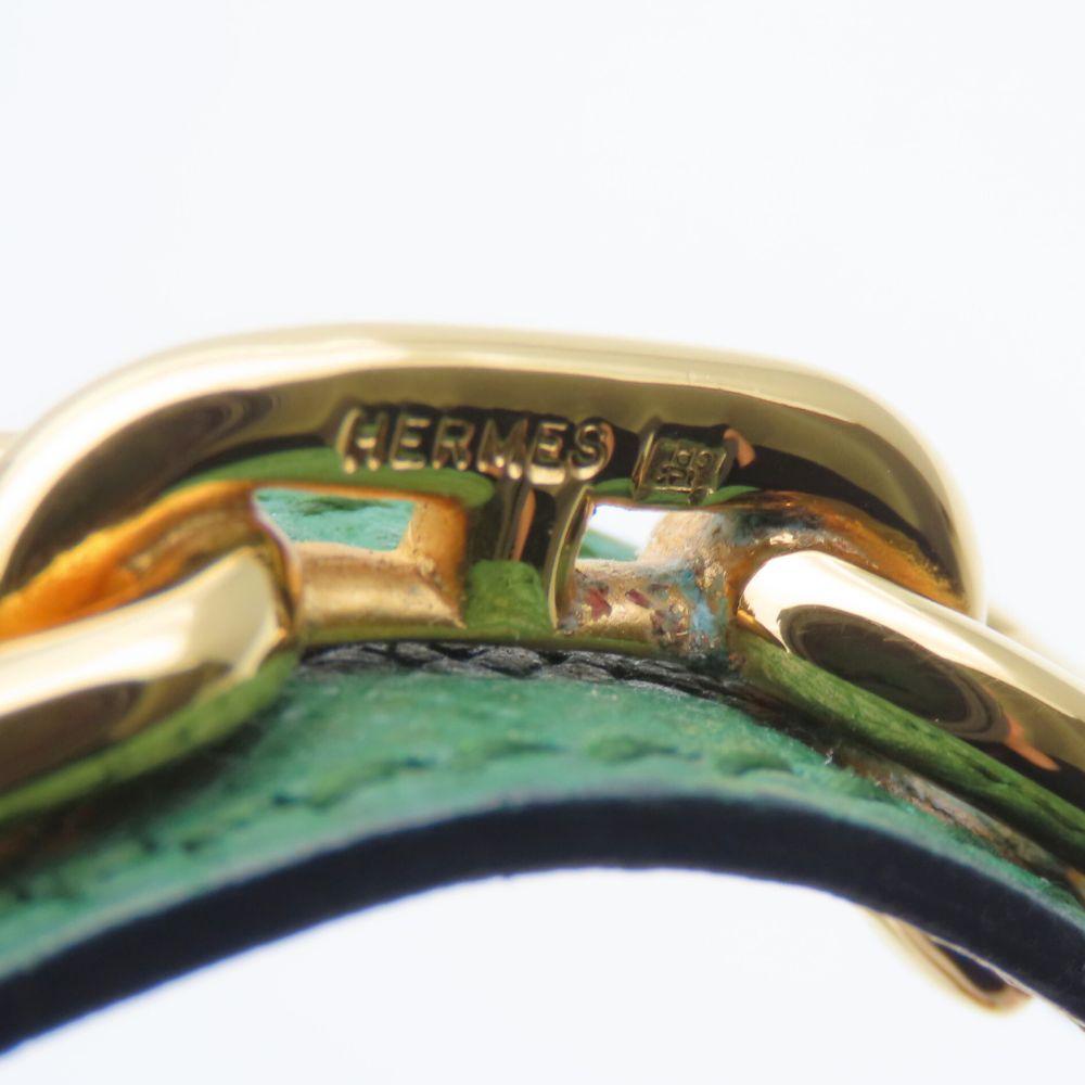 Used HERMES Bangle ChÃ©ne Dunkel leather/metal 30.5g green gold plating