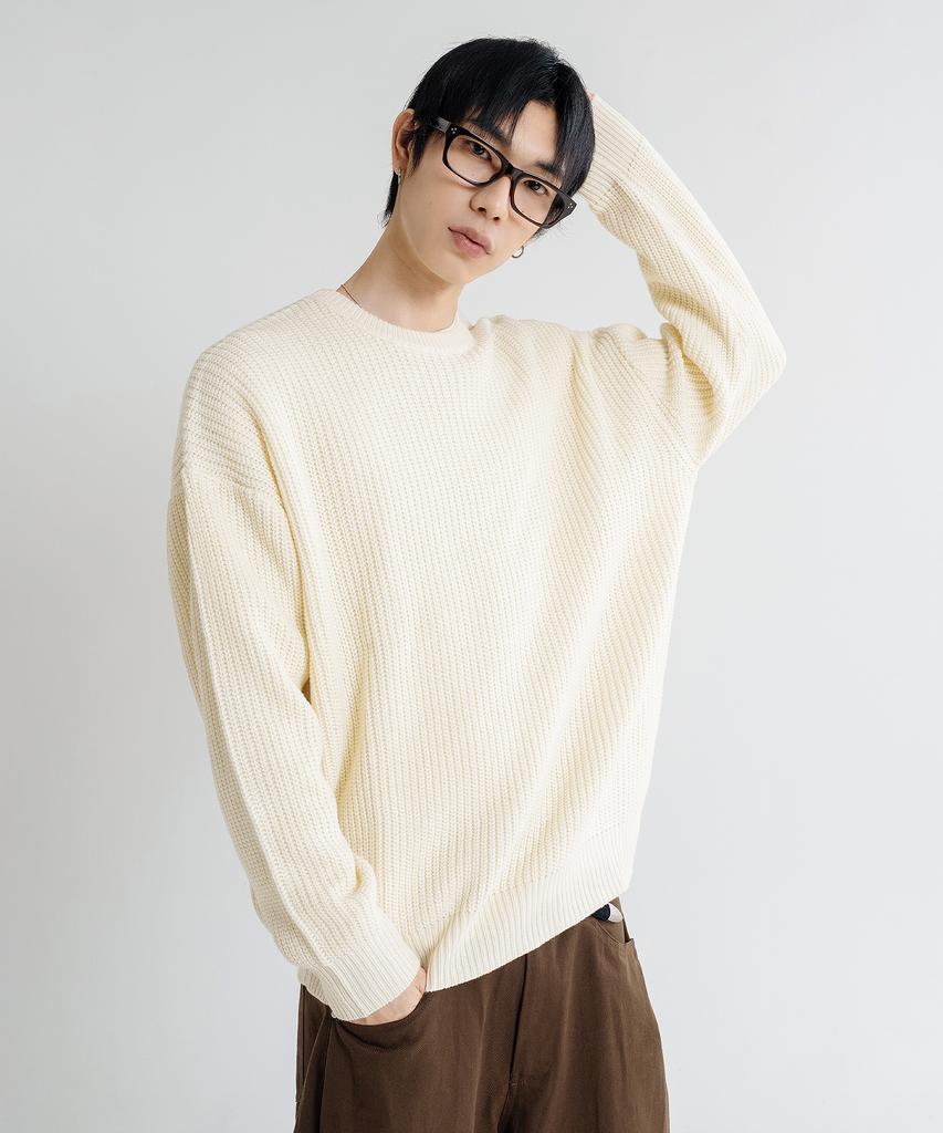LEMAIN SECOND Oversized Voluminous Washable Crew Neck Hazzi Knit [Ivory]