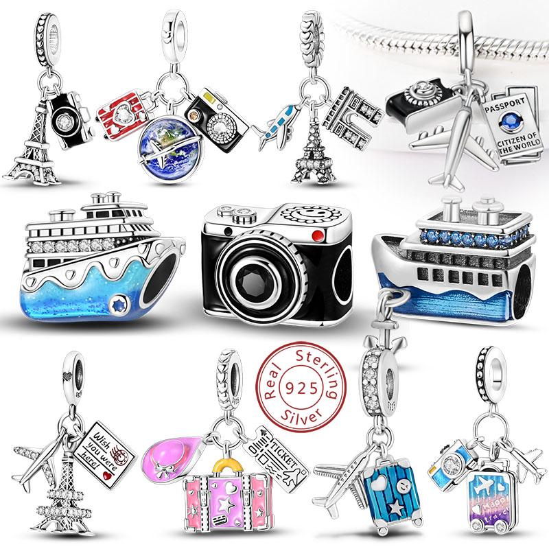 New 925 Silver Charm Airplane Camera Suitcase Love Travel Life DIY Beads Fit Original Charms Bracelet Jewelry