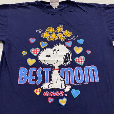 Vintage 90s SNOOPY BEST MOM EVER CARTOON T-Shirt LARGE Woodstock Peanuts Soft