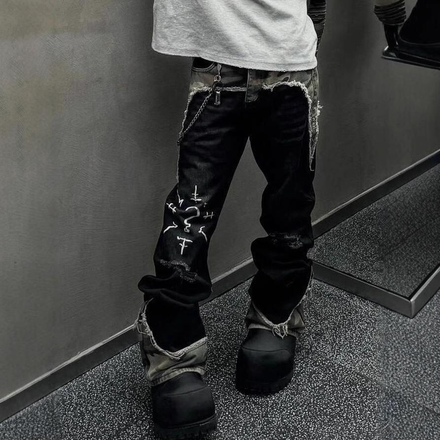 Женские джинсы больших размеров в стиле ретро, камуфляжная лоскутная работа, прямой крой, хип-хоп