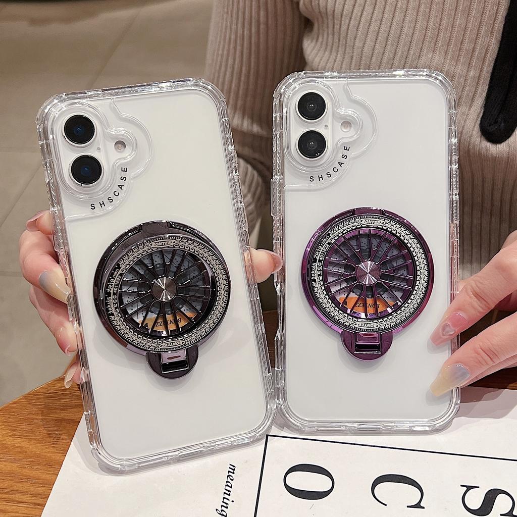For iPhone 16 Plus Clear Case Compatible with MagSafe Gyro Design PC + TPU Phone Cover with Kickstand