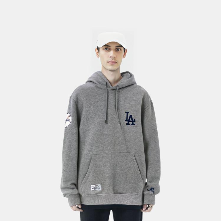 New Era MLB SS24 Худи с вышитым логотипом Los Angeles Dodgers, с длинным рукавом, мужское, серое, 14179208