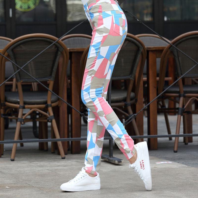Outer Wear Color Viscose Fiber Leggings Stretch Printed Tapered Straight-Leg Pants