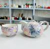 Pure Hand-Painted Pastel Pull Line Hibiscus Flower Underglaze Ceramic Tea Set High Value Heavy Industry Teapot Teacup Set