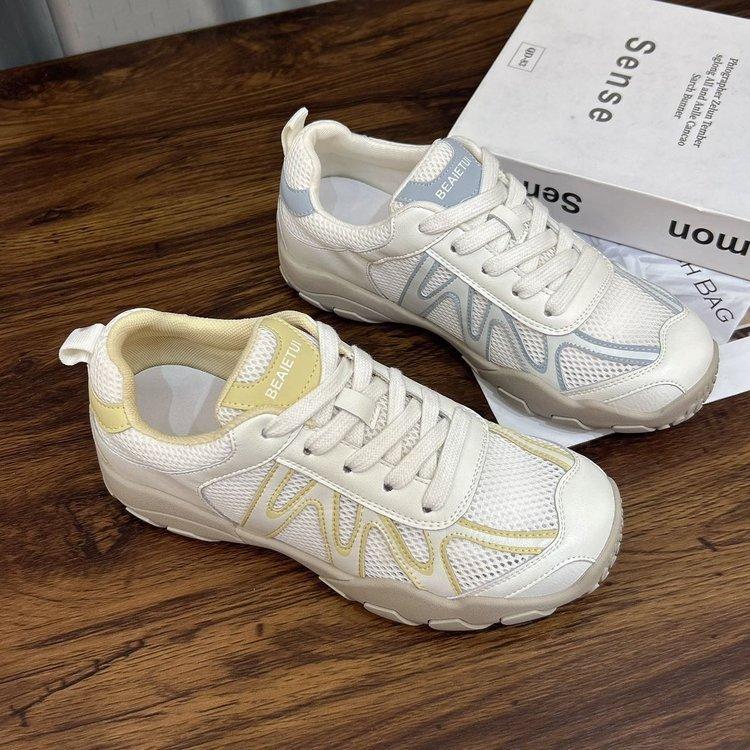 Leather Single Mesh Forrest Gump Shoes Women's 2025 New Spring and Summer Round Head Thick Sole Thin Breathable Sports Leisure Moral Training Shoes