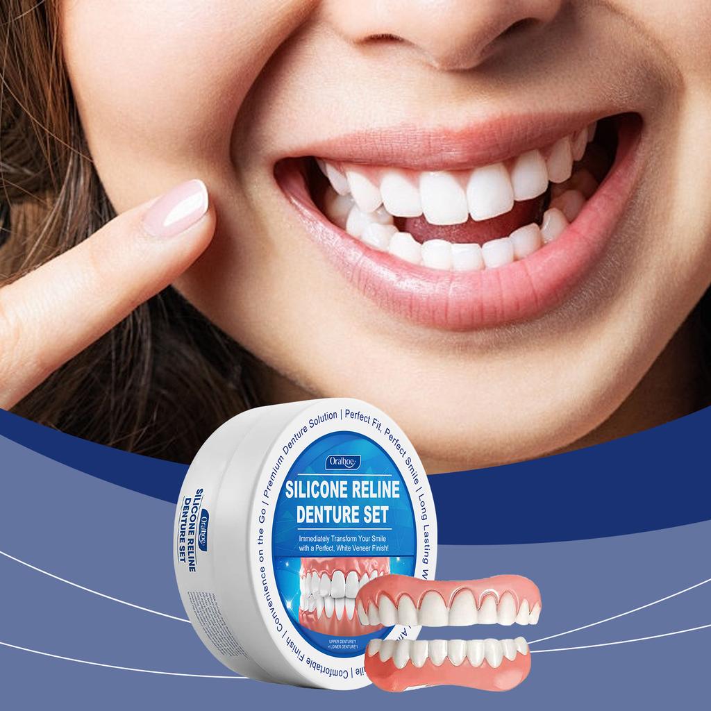 Soft Silicone Dentures Upper And Lower Dental Veneers Perfect Fit Oral Prevent Falling Off Boost Confidence False Teeth Full Set