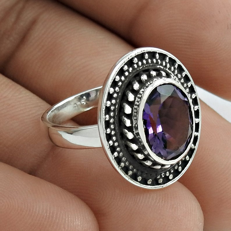 Faceted Amethyst Gemstone Silver Ring 925 Sterling Silver Jewelry Statement Ring Jewelry For Women