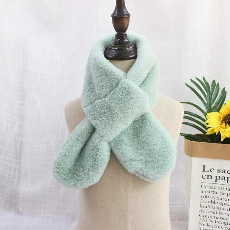 Детский зимний теплый утолщенный шарф с перекрестным воротником для мальчиков и девочек, однотонный искусственный мех кролика, плюшевый милый платок-шарф