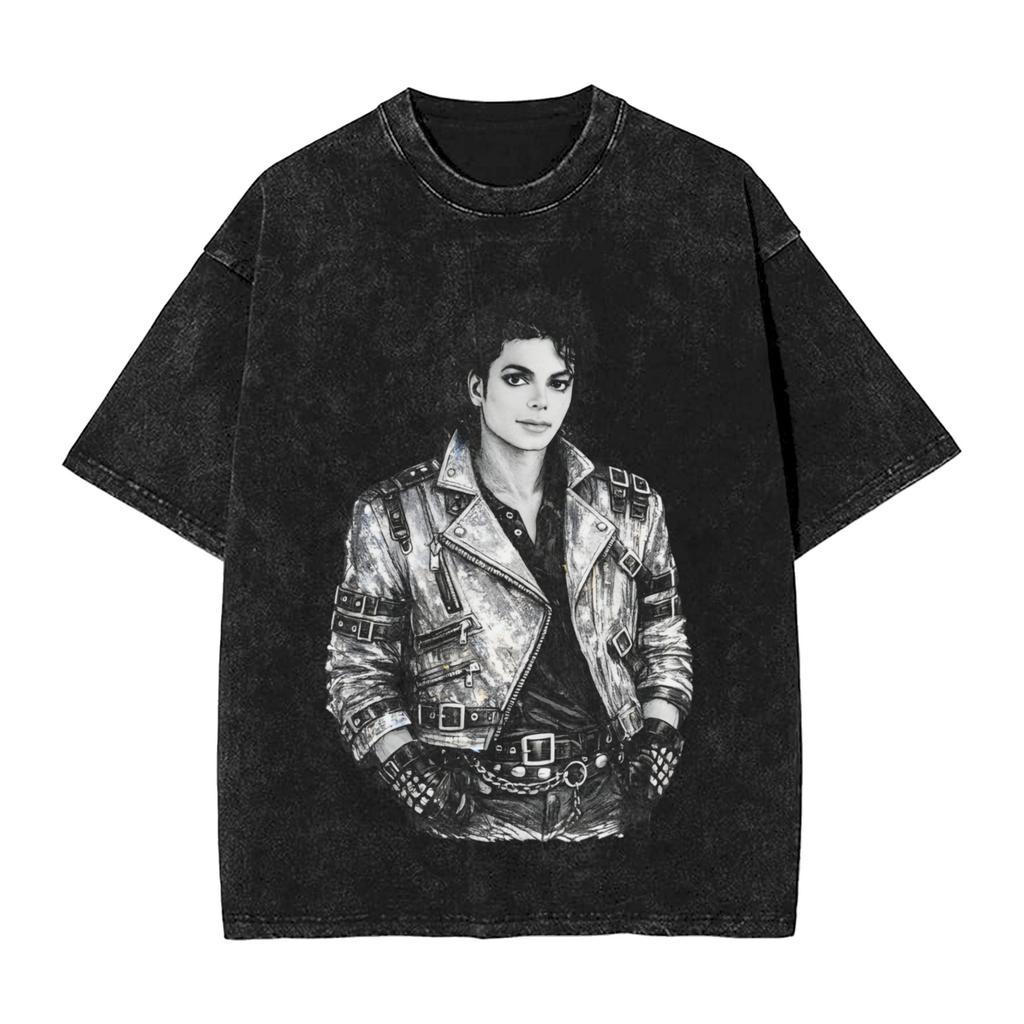 M-Michael J-Jackson Sketch Art Washed T-Shirt Man Y2K Retro Cotton T-Shirts Summer O Neck Harajuku Tees Custom Oversize Clothing
