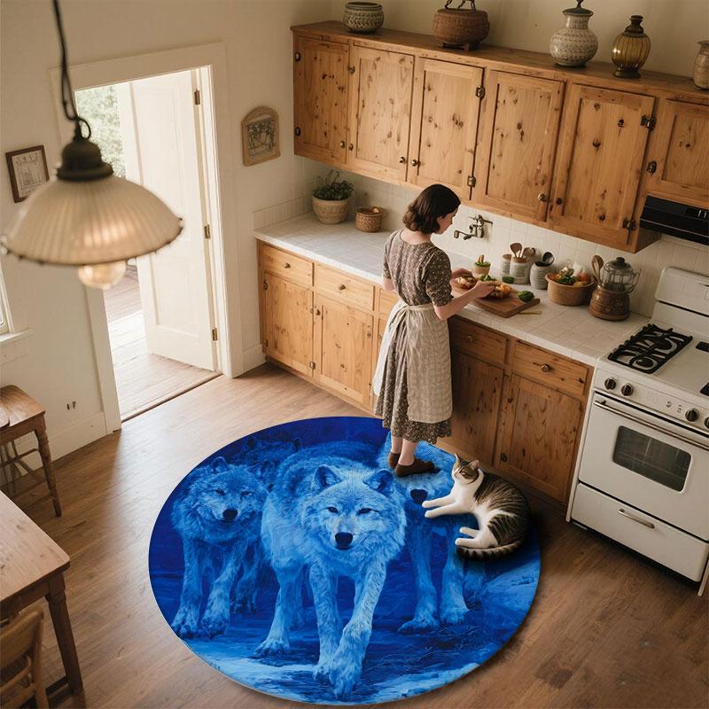 Wolf Pack pattern round rug,Carpet Rug for Living Room Bedroom Playroom ,Non-slip Floor Mat,Holiday Gifts and Birthday Gifts.