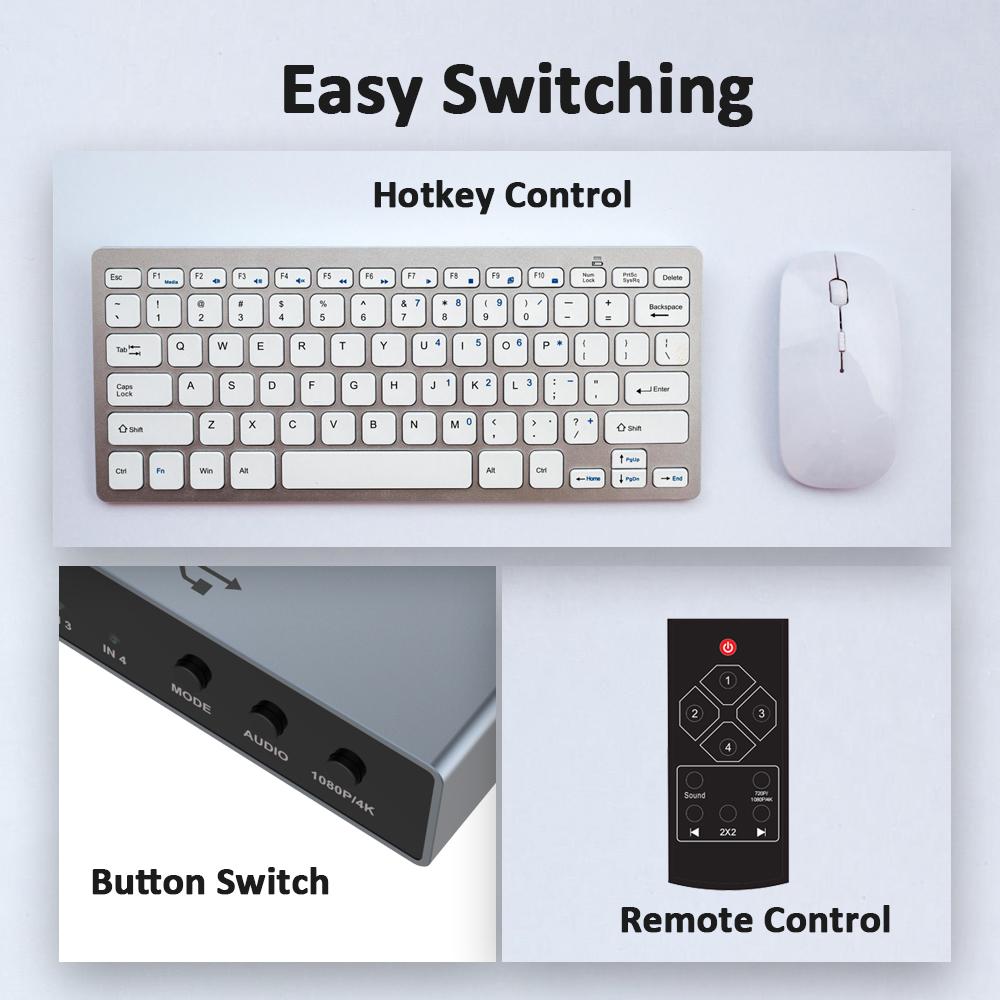 Verified Factory 4x1 2x1 8K HDMI KVM Switch 4K60 4K30 2 Port 4 Port HDMI KVM Selector Switcher PC Extended Display