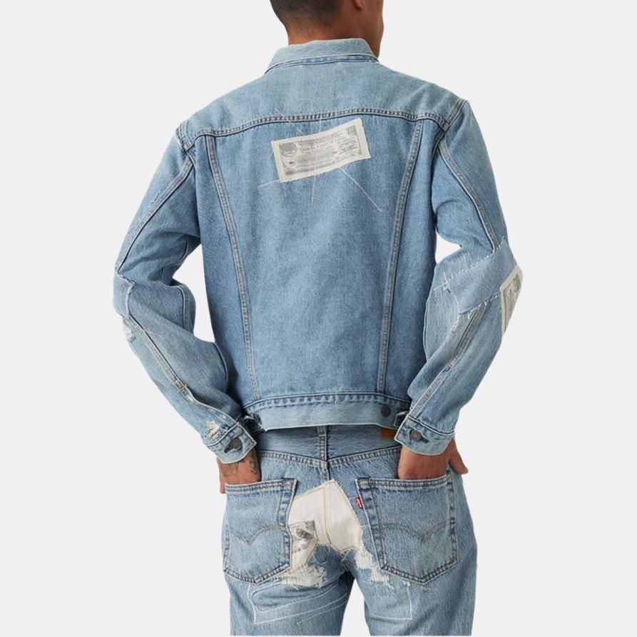 Levis SS25 Куртка из выбеленного денима с лоскутным дизайном Мужские куртки Джинсово-синий 72334-0729