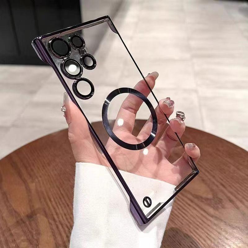 Plating Transparent Magnetic Frameless Phone Case for Samsung Galaxy S25 Plus S24 S23 S22 Ultra Camera Lens Protection Cover