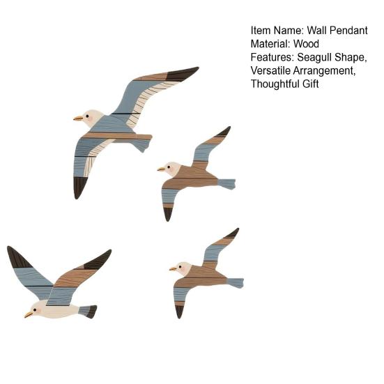 4Pcs/Set Seagull Wall Pendant Bright Feather Color Woodcarving Artwork Hand-painted Seagull