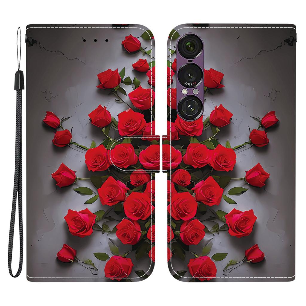 Кожаный чехол-книжка с подставкой и кошельком с рисунком для Sony Xperia 1 VII, чехол для телефона с ремешком на запястье