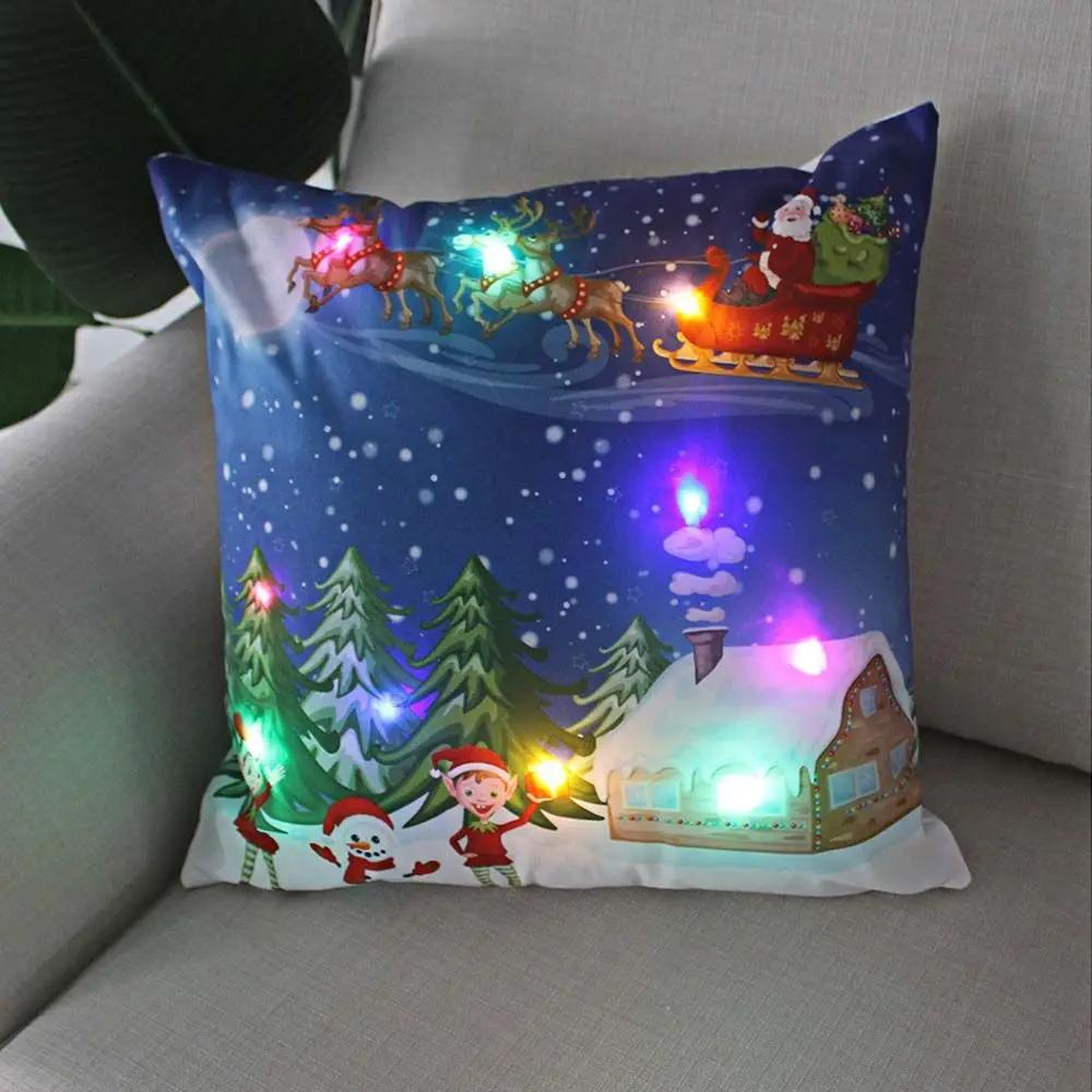Christmas Light LED Decoration 45x45cm Santa Sled Village Color Ball Sofa Seat Pillow Sleeve Cases