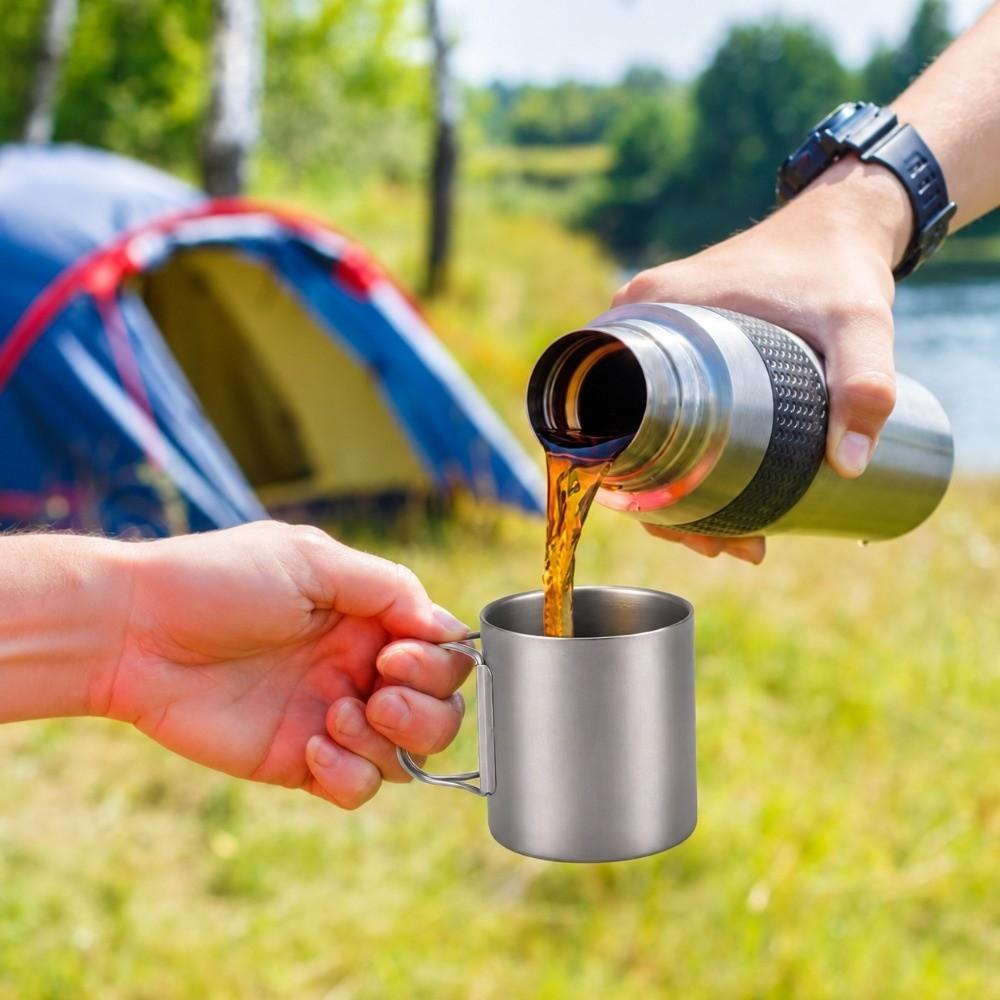 Foldable Handle Camping Mug Compact Outdoor Coffeee Bottle Portable Titanium Water Cup Travel
