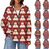 Women's Casual Half Zip Lapel Christmas Print Pullover Tops Side Slits Fashion Clothing