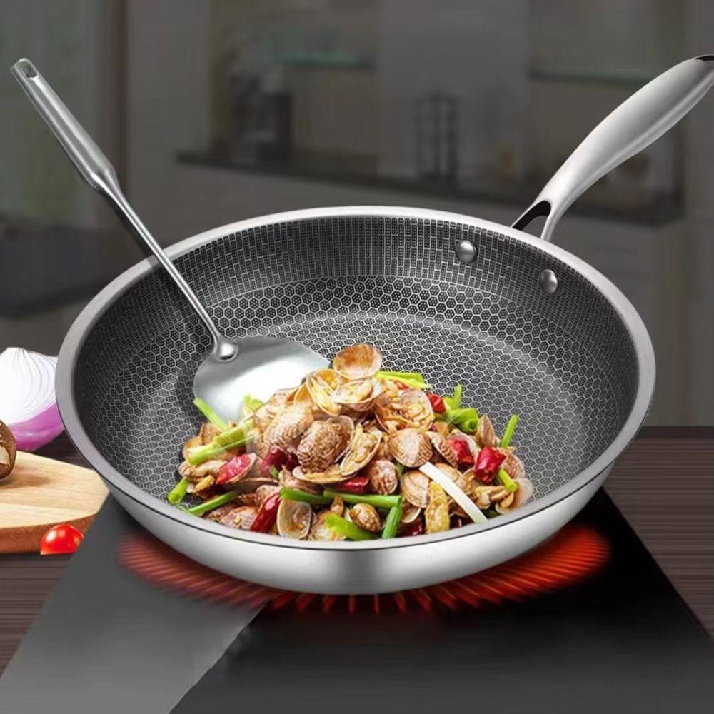 Non-coated Surface Stainless Steel Frying Pan 26/28/30cm Steak Cookware Steak Cooking