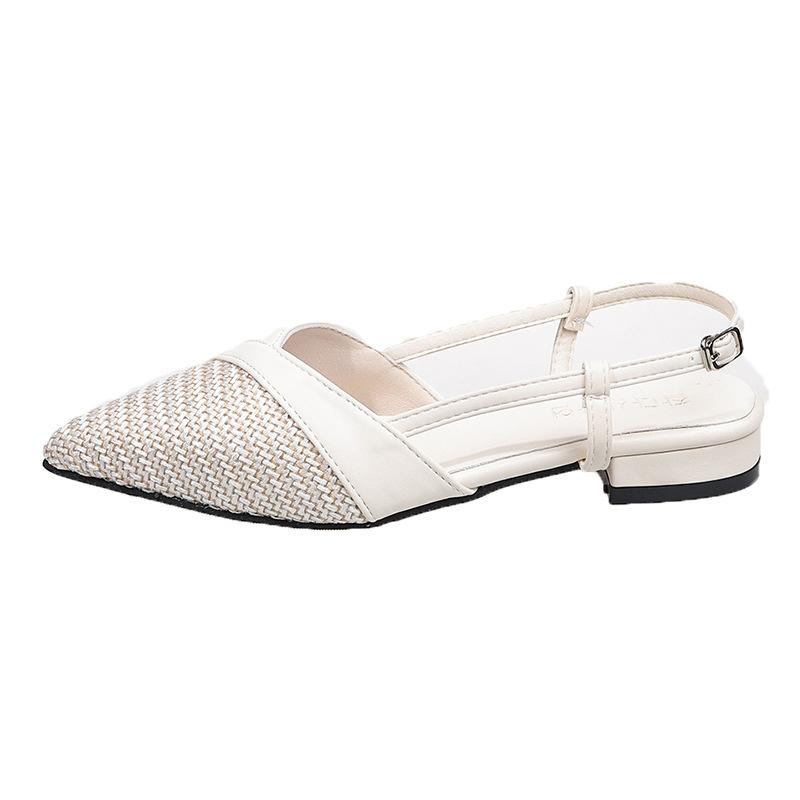 Fashion High Heels Women's Pointed Head Middle Heel Comfortable Bag Head Temperament Rear Empty Thick Heel Sandals Word with Sandals