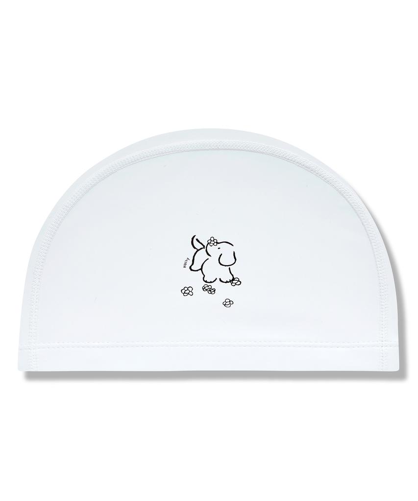 Laelliseupocheu [Rruc510 Wht] Шапочка для плавания с щенком и цветами, покрытая уретаном, белая