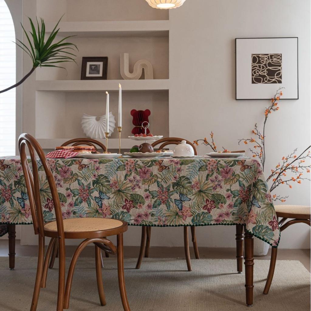 Скатерть Синий Фаленопсис Контрастный цвет Вышитая Скатерть для обеденного стола Универсальная Прямоугольная