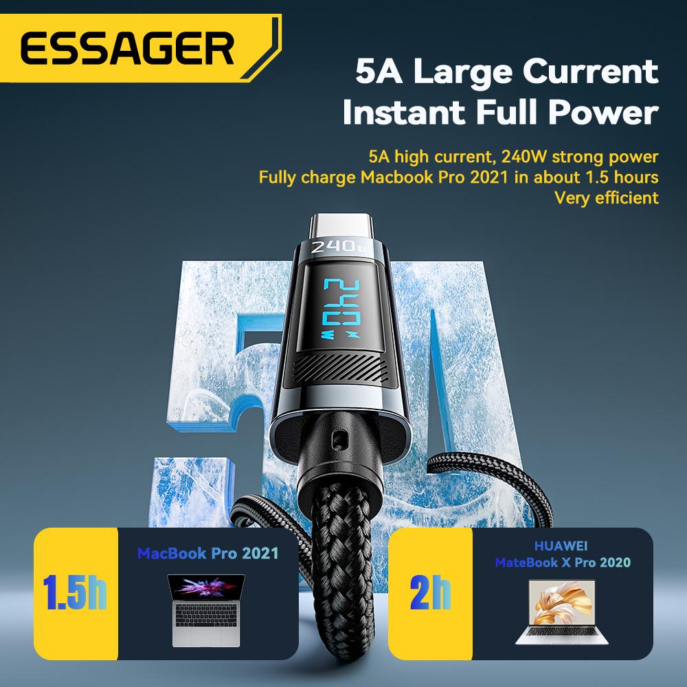 Essager 240 Вт USB Type C на USB C Кабель 100 Вт PD 3.1 Быстрая зарядка Провод для 15 Pro max Macbook Pro Samsung