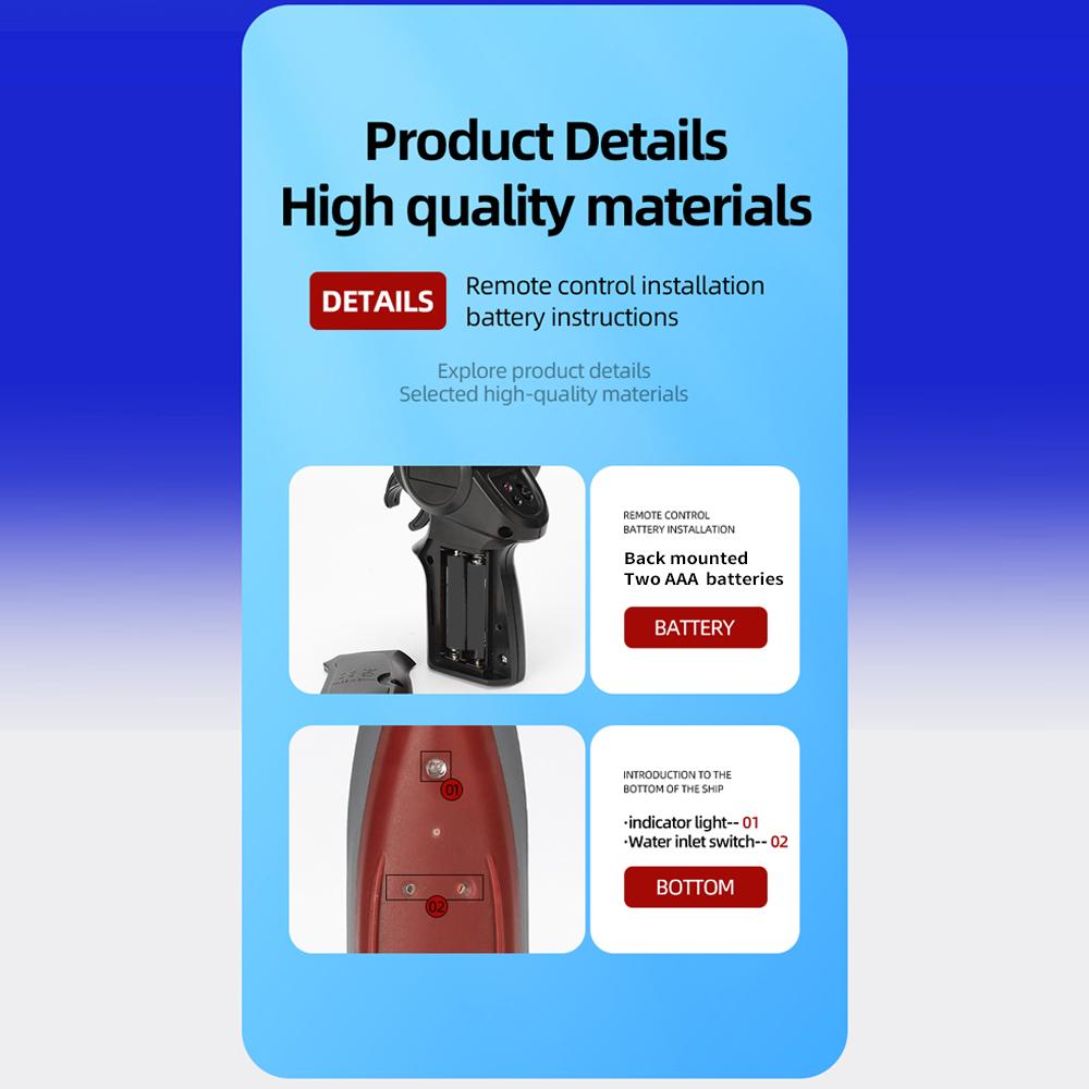 2.4G Remote Control Boat Waterproof High-Speed Simulation Ship Warship Model Rechargeable Mini