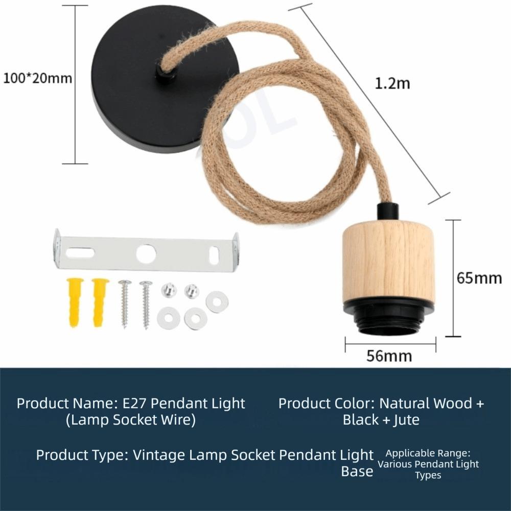 New Solid Wood E27 Lamp Holder Adjustable Wire DIY Accessories Pendant Lamp Screw Socket Hanging Lampshade Base