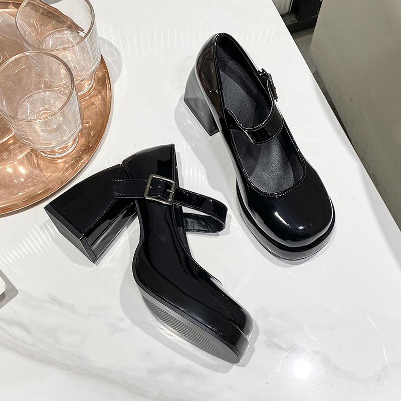Модные женские туфли Мэри Джейн с пряжкой и ремешком на квадратном высоком каблуке, кожаные оксфорды, женские туфли с квадратным носком, большие размеры